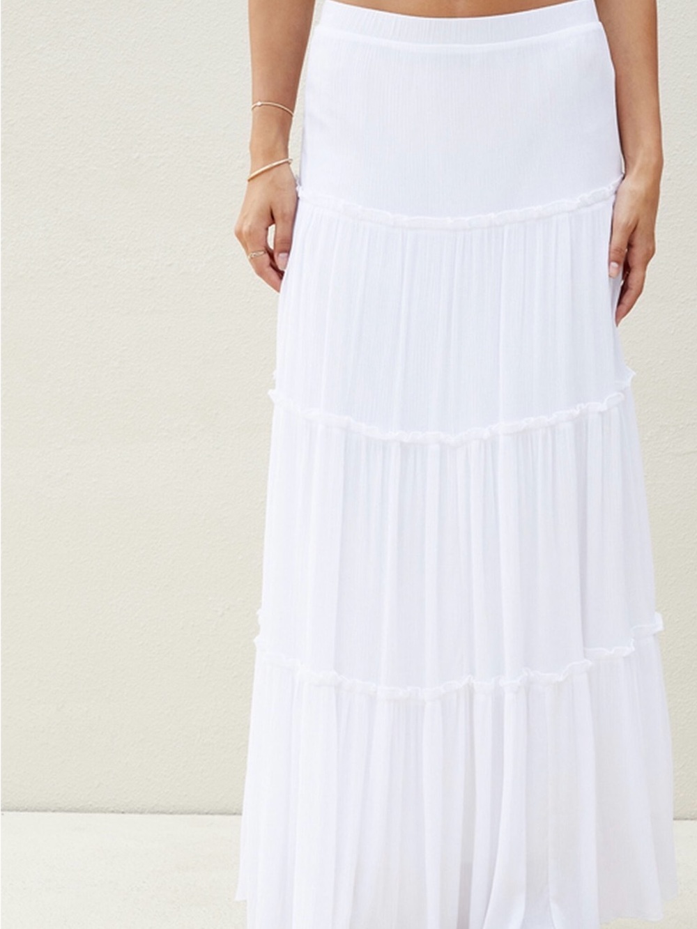 Beverly & Beck White Tiered Maxi Skirt - Women Size Small